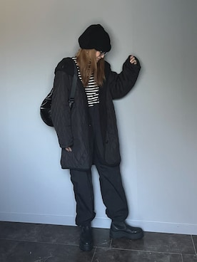 「AS KNOW AS plus（アズノゥアズプラス）のアイテム（ニットキャップ/ビーニー）」を使った、SHOさん（レディース・165cm）の冬コーディネート