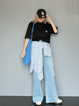 「GU（ジーユー）のアイテム（Denim pants、ブルー系）」を使った、SHOさん（レディース・165cm）の春コーディネート