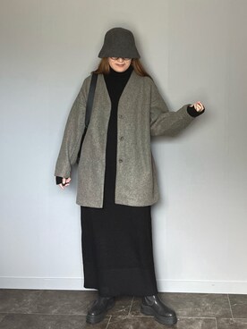 「select MOCA（セレクトモカ）のアイテム（ノーカラーコート）」を使った、SHOさん（レディース・165cm）の冬コーディネート