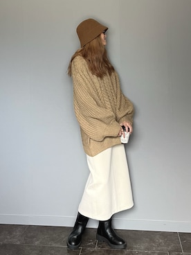 「select MOCA（セレクトモカ）のヘリンボーンドルマンオーバーニット（ニット/セーター）」を使った、SHOさん（レディース・165cm）の冬コーディネート