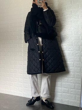 「タッセルローファー」｜「アイテム（ノーカラーコート）」を使った、SHOさん（レディース・165cm）の冬コーディネート