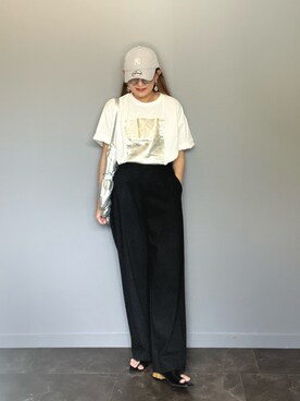 「tiptop（ティップトップ）の箔プリント半袖BIGTシャツ（Tシャツ/カットソー）」を使った、SHOさん（レディース・165cm）の夏コーディネート
