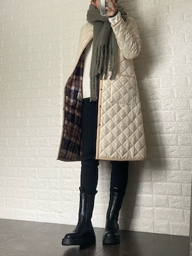 「黒スキニー」｜「アイテム（ノーカラーコート）」を使った、SHOさん（レディース・165cm）の秋コーディネート