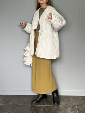 「GeeRA（ジーラ）のアイテム（ノーカラージャケット）」を使った、SHOさん（レディース・165cm）の秋コーディネート