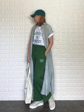 「AS KNOW AS plus（アズノゥアズプラス）のアイテム（スウェットパンツ）」を使った、SHOさん（レディース・165cm）の春コーディネート
