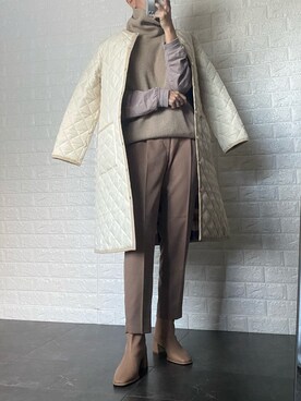 「MACKINTOSH PHILOSOPHY（ﾏｯｷﾝﾄｯｼｭ ﾌｨﾛｿﾌｨｰ）のアイテム（ノーカラーコート）」を使った、SHOさん（レディース・165cm）の秋コーディネート