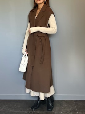 「ジレ」｜「アイテム（チェスターコート）」を使った、SHOさん（レディース・165cm）の秋コーディネート