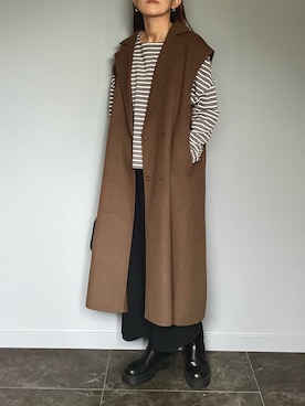 「ジレ」｜「アイテム（チェスターコート）」を使った、SHOさん（レディース・165cm）の秋コーディネート