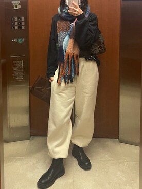 「カラーマフラー」｜𝘺𝘶𝘪𝘵𝘢さん（レディース・157cm）の冬コーディネート