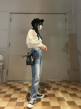 「H&M（エイチ・アンド・エム）のアイテム（ニット/セーター、ホワイト系）」を使った、𝘺𝘶𝘪𝘵𝘢さん（レディース・157cm）の秋コーディネート