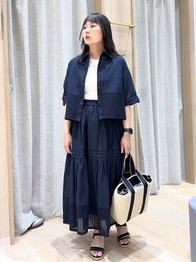「grove（グローブ）の【SETUP可】レースドッキングシャツ（シャツ/ブラウス、ブルー系）」を使った、miraiさん（レディース）の春コーディネート