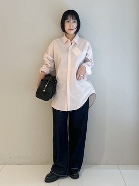 「Dessin（デッサン）の【洗える/オンオフ着られる】袖裏ワンポイント刺繍 オーバーシャツ（シャツ/ブラウス、ピンク系）」を使った、Hirokaさんの秋コーディネート