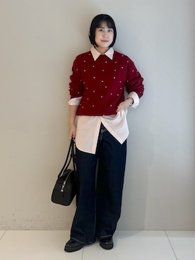 「Dessin（デッサン）の【洗える/オンオフ着られる】袖裏ワンポイント刺繍 オーバーシャツ（シャツ/ブラウス、ピンク系）」を使った、Hirokaさんの秋コーディネート