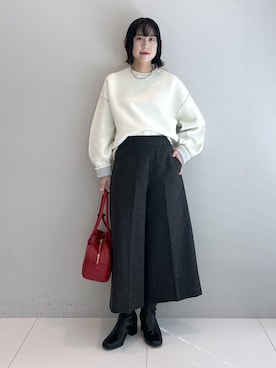 「Dessin（デッサン）の【2WAY/洗濯機OK/XS-L】配色リバーシブル コットンジャカード クルーネックニット（Tシャツ/カットソー、ホワイト系）」を使った、Hirokaさんの秋コーディネート