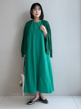 「Dessin（デッサン）の【撥水】Aラインナイロンワンピース（ワンピース、グリーン系）」を使った、Hirokaさんの夏コーディネート