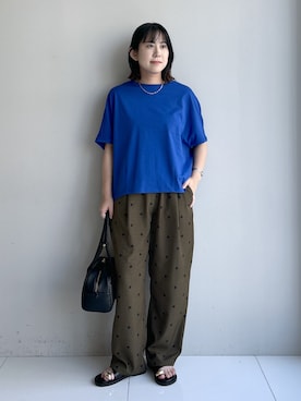 「Dessin（デッサン）の【汗シミ防止/UVカット】ドルマンスリーブ プルオーバー（Tシャツ/カットソー、ブルー系）」を使った、Hirokaさんの夏コーディネート