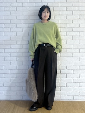 「Dessin（デッサン）の2WAYシャギーフェイクファーバッグ（ハンドバッグ、ベージュ系）」を使った、Hirokaさんの秋コーディネート