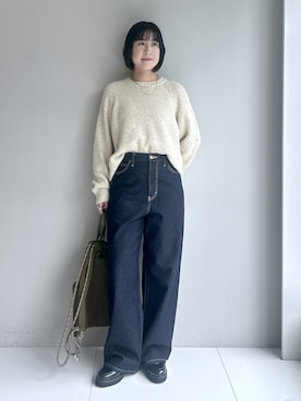 「Dessin（デッサン）の◆【Lee × Dessin 別注】 バギーシルエットデニム（デニムパンツ、ブルー系）」を使った、Hirokaさんの秋コーディネート