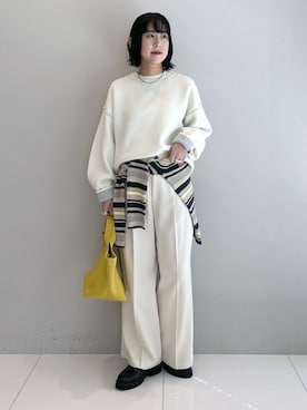 「Dessin（デッサン）の【2WAY/洗濯機OK/XS-L】配色リバーシブル コットンジャカード クルーネックニット（Tシャツ/カットソー、ホワイト系）」を使った、Hirokaさんの秋コーディネート