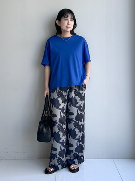 「Dessin（デッサン）の【汗シミ防止/UVカット】ドルマンスリーブ プルオーバー（Tシャツ/カットソー、ブルー系）」を使った、Hirokaさんの夏コーディネート