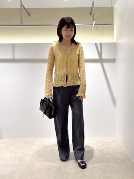 「NATURAL BEAUTY BASIC（ナチュラルビューティーベーシック）のシアーレースカーディガン（カーディガン/ボレロ、イエロー系）」を使った、AYAさん（レディース・160cm）の夏コーディネート