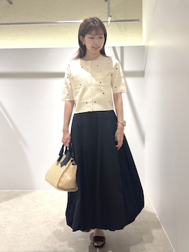 「NATURAL BEAUTY BASIC（ナチュラルビューティーベーシック）の【追加生産予約】ハート刺繍ニットジャケット（カーディガン/ボレロ、ホワイト系）」を使った、AYAさん（レディース・160cm）の夏コーディネート