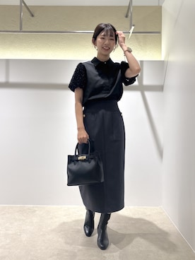 「NATURAL BEAUTY BASIC（ナチュラルビューティーベーシック）のフリルチュールブラウス（シャツ/ブラウス、ブラック系）」を使った、AYAさん（レディース・160cm）の夏コーディネート