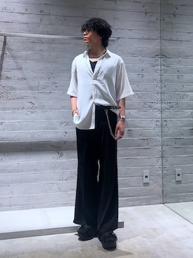 「HARE（ハレ）の【SET UP対応 接触冷感 イージーケア】TOROMIワイドパンツ(HARE)（スラックス、ブラック系）」を使った、Yuukiさん（メンズ・178cm）の夏コーディネート