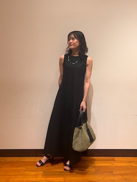 「URBAN RESEARCH ROSSO WOMEN（アーバンリサーチ　ロッソ）のリネン混リボンドレス（ワンピース、ブラック系）」を使った、かおりんさん（レディース・158cm）の夏コーディネート