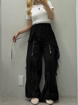 「Mavie..7(メヴィセットゥ)の【Mavie..7】刺繍アイレットTee(Tシャツ/カットソー、ホワイト系)」を使った、m o e / 149cmさん(レディース・149cm)の夏コーディネート