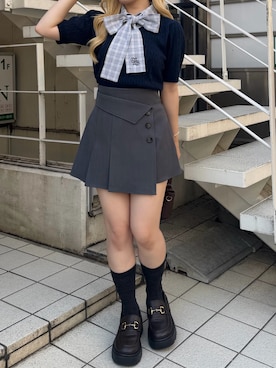 「アイテム（ニット/セーター、ブルー系）」を使った、m o e  / 149cmさん（レディース・149cm）の夏コーディネート