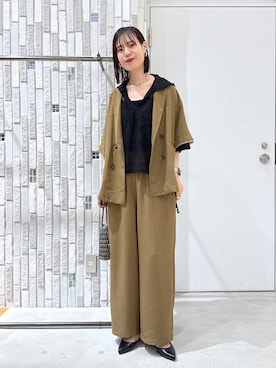 「LEPSIM（レプシィム）の《リネンライクドライシリーズ》ギャザーワイドパンツ　638911（その他パンツ、ブラウン系）」を使った、たなさんさん（レディース）の春コーディネート