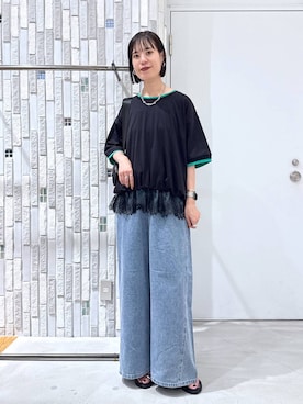 「LEPSIM（レプシィム）の《レプクル》配色プルオーバーSS　1046937（Tシャツ/カットソー、ブラック系）」を使った、たなさんさん（レディース）の夏コーディネート