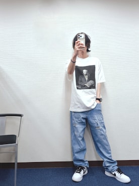 「417 EDIFICE（フォーワンセブンエディフィス）のPICASSO / ピカソ 417別注 Tシャツ（Tシャツ/カットソー、ホワイト系）」を使った、Gladさん（メンズ・174cm）の春コーディネート