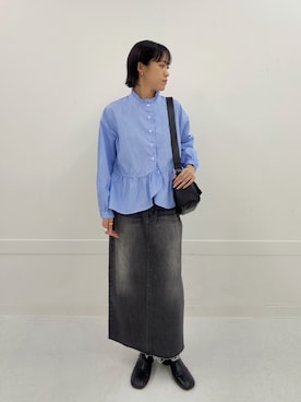 「URBAN RESEARCH Sonny Label(アーバンリサーチサニーレーベル)の『WEB限定』スタンドカラーフリルペプラムブラウス(Shirts、ブルー系)」を使った、さいとうさん(レディース・159cm)の夏コーディネート