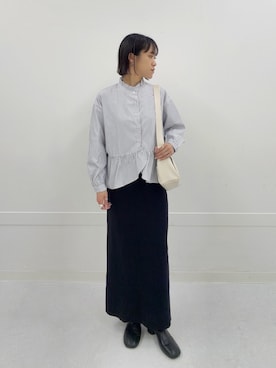 「URBAN RESEARCH Sonny Label(アーバンリサーチサニーレーベル)の『WEB限定』スタンドカラーフリルペプラムブラウス(シャツ/ブラウス、ホワイト系)」を使った、さいとうさん(レディース・159cm)の秋コーディネート