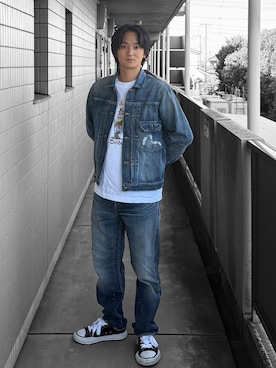 「EVISU（エヴィス）のアイテム」を使った、里琉さん（メンズ・172cm）の冬コーディネート