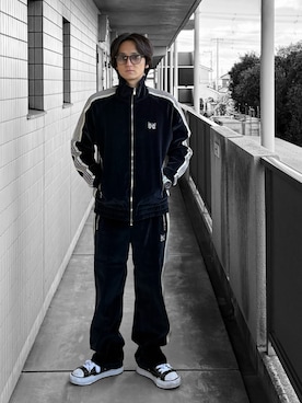 Needlesのセットアップを使ったメンズ人気ファッションコーディネート