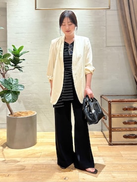 「plage（プラージュ）のLight nocollar ジャケット（ノーカラージャケット、ホワイト系）」を使った、chikaさん（レディース・161cm）の春コーディネート