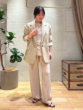 「plage（プラージュ）のBONDING ジャケット（テーラードジャケット、ベージュ系）」を使った、chikaさん（レディース・161cm）の冬コーディネート
