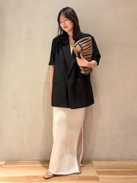 「plage（プラージュ）のR’IAM BIG ハーフスリーブ ジャケット（テーラードジャケット、ブラック系）」を使った、chikaさん（レディース・161cm）の春コーディネート