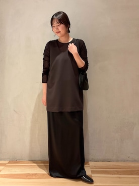 「plage（プラージュ）の《追加》Mesh Sheer ロンT 5（Tシャツ/カットソー、ブラック系）」を使った、chikaさん（レディース・161cm）の冬コーディネート