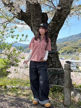 「That's life（ザッツライフ）のアイテム（シャツ/ブラウス、レッド系）」を使った、ちゃをさん（レディース・158cm）の春コーディネート