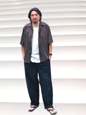 「H&M（エイチ・アンド・エム）のアイテム（サンダル、ブラウン系）」を使った、kingtessyさん（メンズ・186cm）の夏コーディネート
