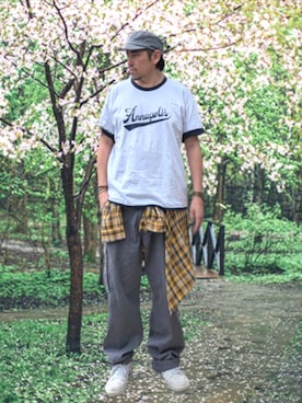 「AVIREX（アヴィレックス）のAVIREX別注 BIG SIZE ワークキャップ（キャップ、グレー系）」を使った、kingtessyさん（メンズ・186cm）の春コーディネート