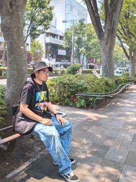 「Dickies（ディッキーズ）のアイテム（デニムパンツ、ブルー系）」を使った、kingtessyさん（メンズ・186cm）の夏コーディネート