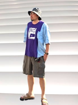 「no brand（ノーブランド）のアイテム（ハット、その他）」を使った、kingtessyさん（メンズ・186cm）の夏コーディネート