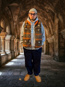 「アイテム（ベスト）」を使った、kingtessyさん（メンズ・186cm）の冬コーディネート
