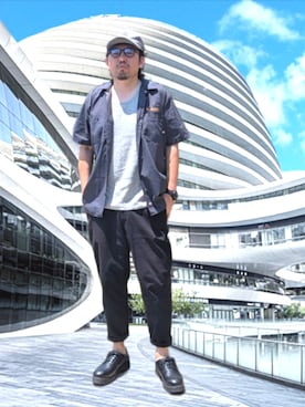 「AVIREX（アヴィレックス）のAVIREX別注 BIG SIZE ワークキャップ（キャップ、グレー系）」を使った、kingtessyさん（メンズ・186cm）の夏コーディネート