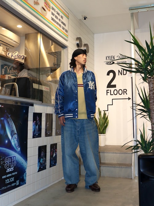 【Keboz】 ケボズ サテン素材 スタジアムジャンパー 水色 XL KEBOZ（ケボズ） スタジャン SATIN VARSITY JACKET メンズ : ZOZOTOWN